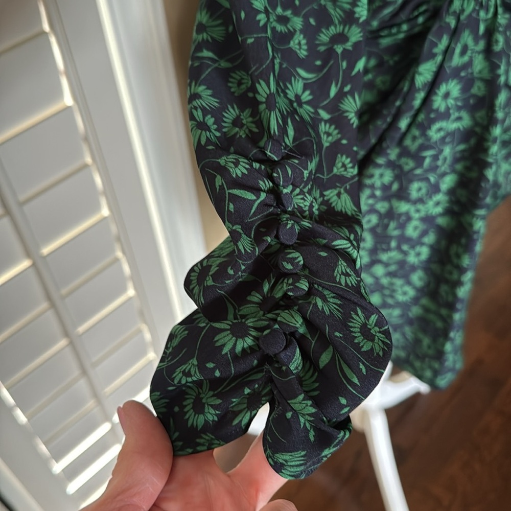 ZARA Elegant Green Floral Dress Sz M - Picture 3 of 13
